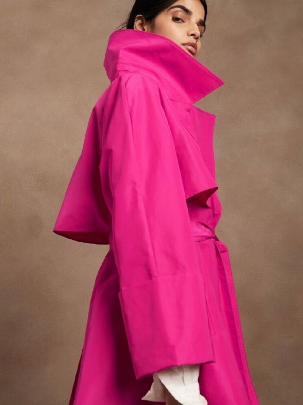 NWT Banana Republic Oversized Opera Bright Peony Pink Belted Trench Coat